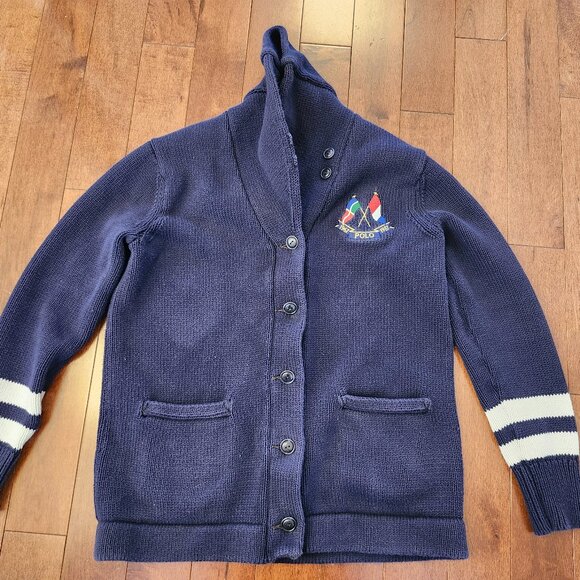 Polo Ralph Lauren women's navy blue cotton cardigan in size medium vintage - Picture 1 of 6